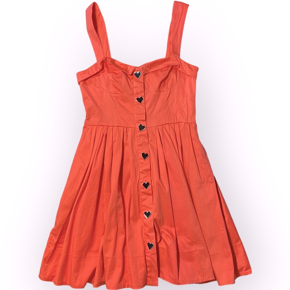 NWOT Betsey Johnson Coral Fit & Flare Sleeveless Dress w Heart Button Size 8